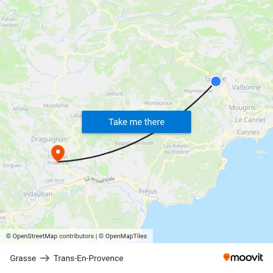 Grasse to Trans-En-Provence map