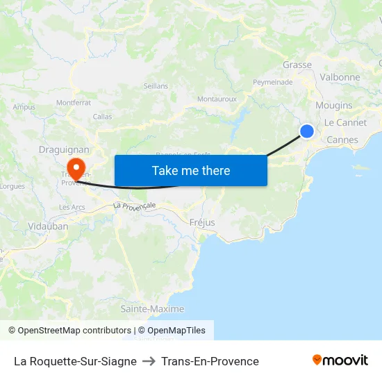 La Roquette-Sur-Siagne to Trans-En-Provence map