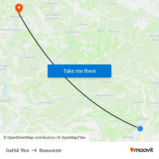 Gattiã¨Res to Beauvezer map