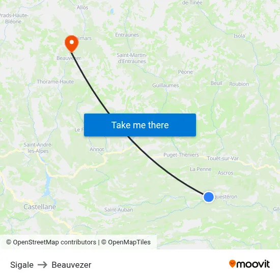 Sigale to Beauvezer map