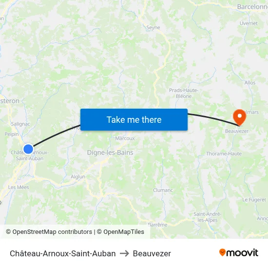 Château-Arnoux-Saint-Auban to Beauvezer map