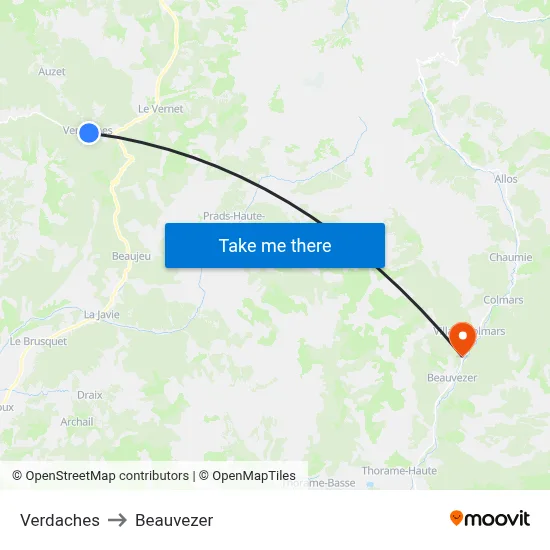 Verdaches to Beauvezer map