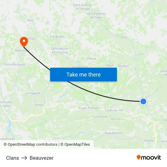 Clans to Beauvezer map
