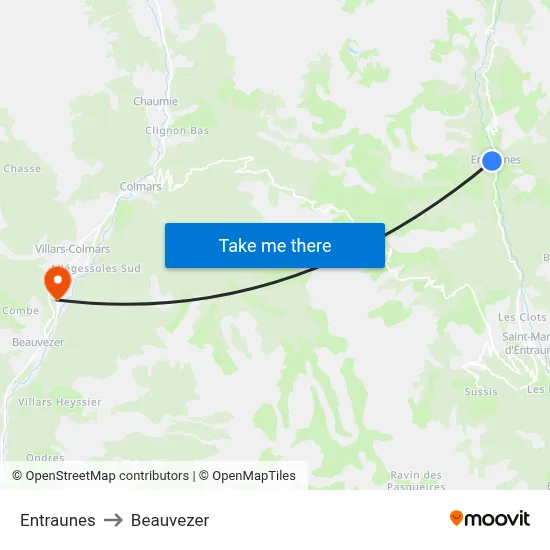 Entraunes to Beauvezer map