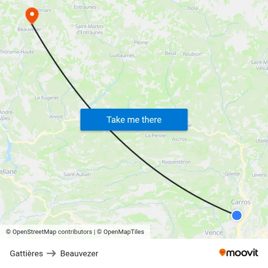 Gattières to Beauvezer map