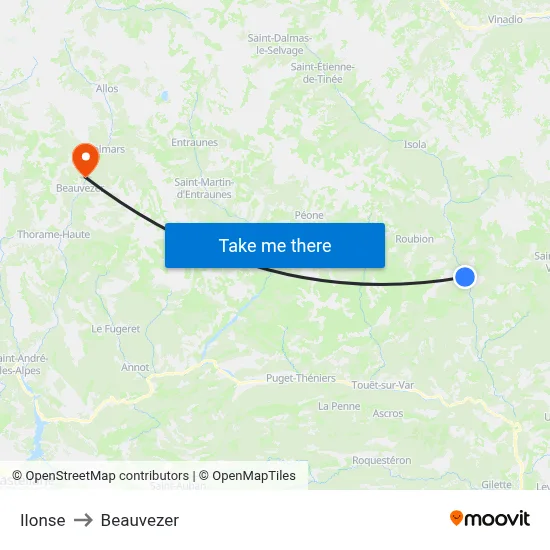 Ilonse to Beauvezer map