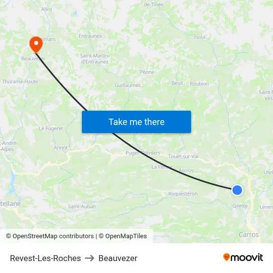 Revest-Les-Roches to Beauvezer map