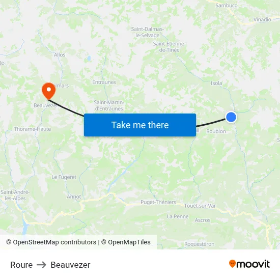 Roure to Beauvezer map