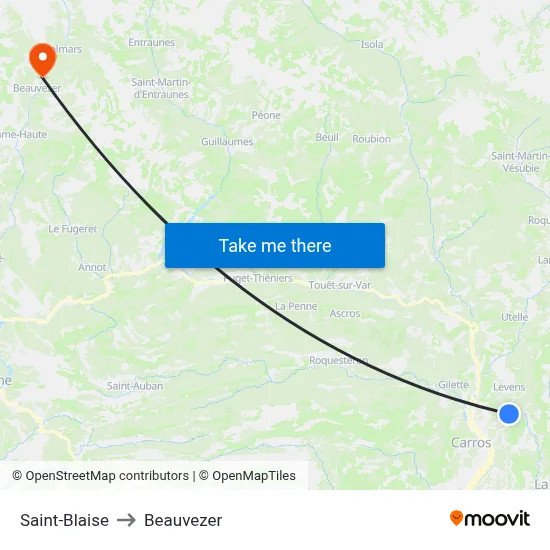 Saint-Blaise to Beauvezer map
