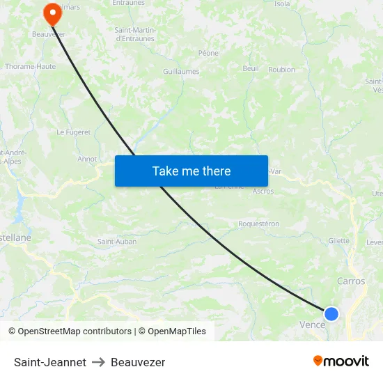 Saint-Jeannet to Beauvezer map