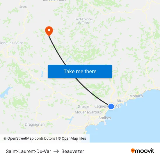 Saint-Laurent-Du-Var to Beauvezer map