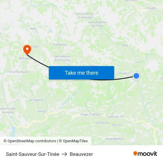 Saint-Sauveur-Sur-Tinée to Beauvezer map