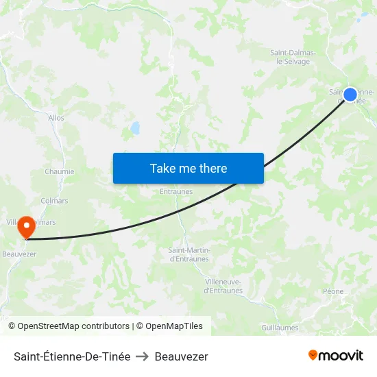 Saint-Étienne-De-Tinée to Beauvezer map