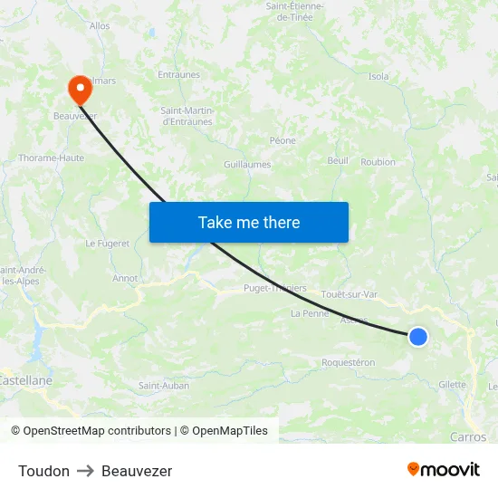 Toudon to Beauvezer map