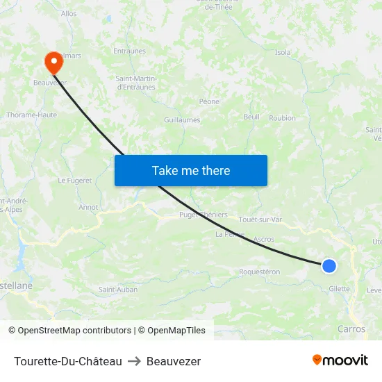 Tourette-Du-Château to Beauvezer map