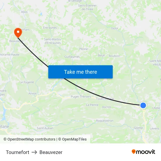 Tournefort to Beauvezer map