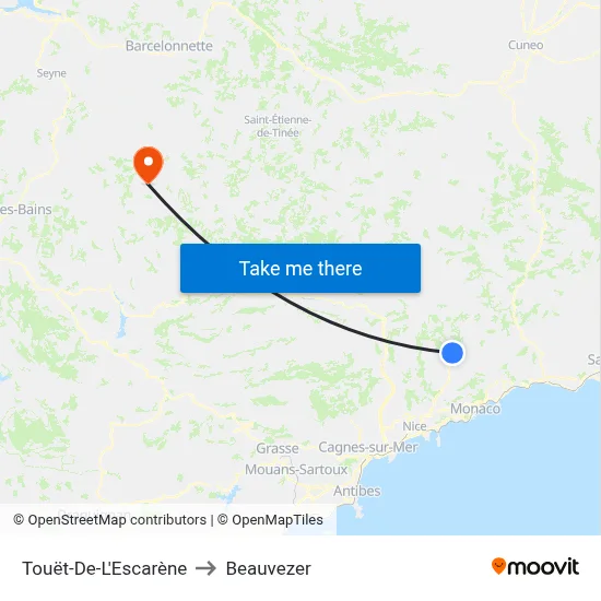 Touët-De-L'Escarène to Beauvezer map