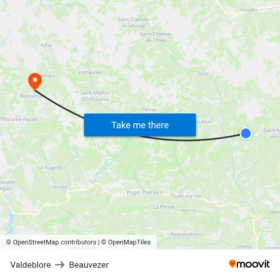 Valdeblore to Beauvezer map