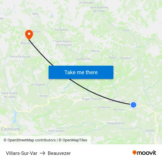 Villars-Sur-Var to Beauvezer map