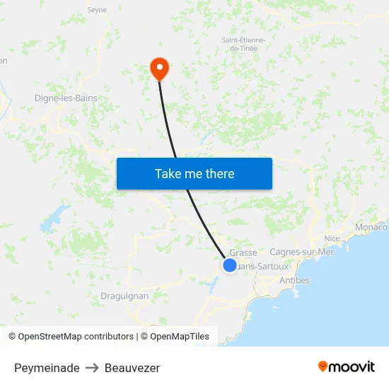 Peymeinade to Beauvezer map