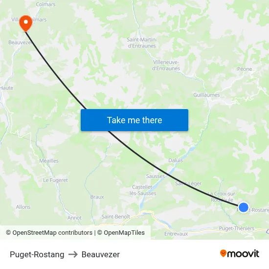 Puget-Rostang to Beauvezer map