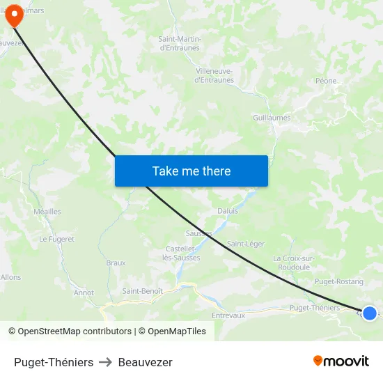 Puget-Théniers to Beauvezer map