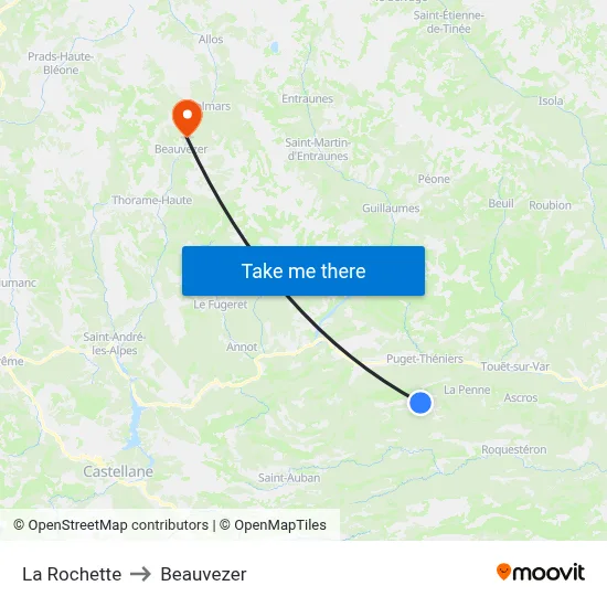 La Rochette to Beauvezer map