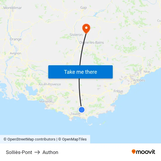 Solliès-Pont to Authon map