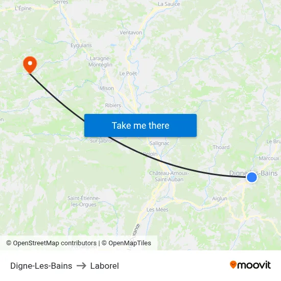 Digne-Les-Bains to Laborel map