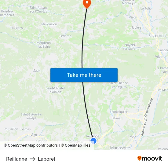 Reillanne to Laborel map