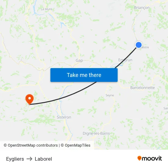 Eygliers to Laborel map