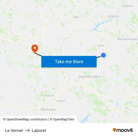 Le Vernet to Laborel map