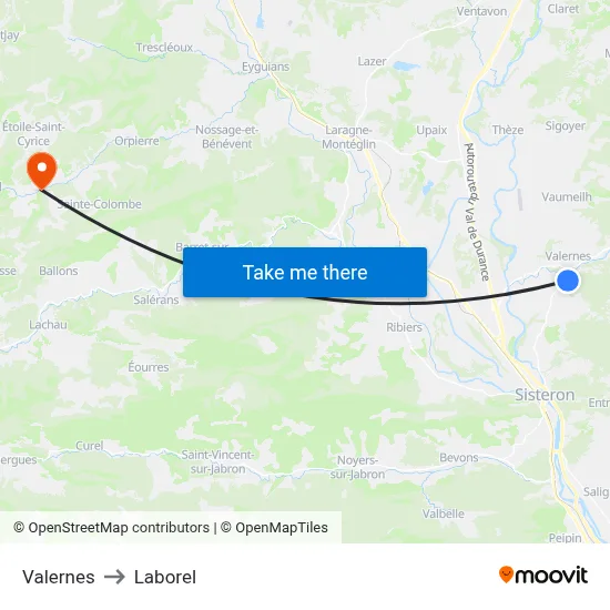 Valernes to Laborel map