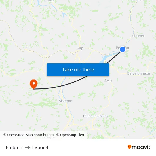 Embrun to Laborel map