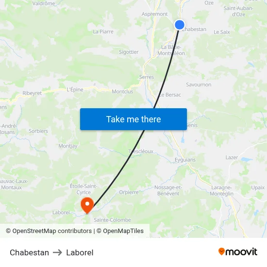 Chabestan to Laborel map