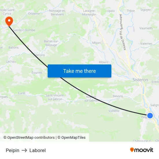 Peipin to Laborel map