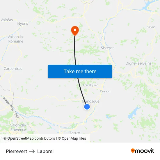 Pierrevert to Laborel map