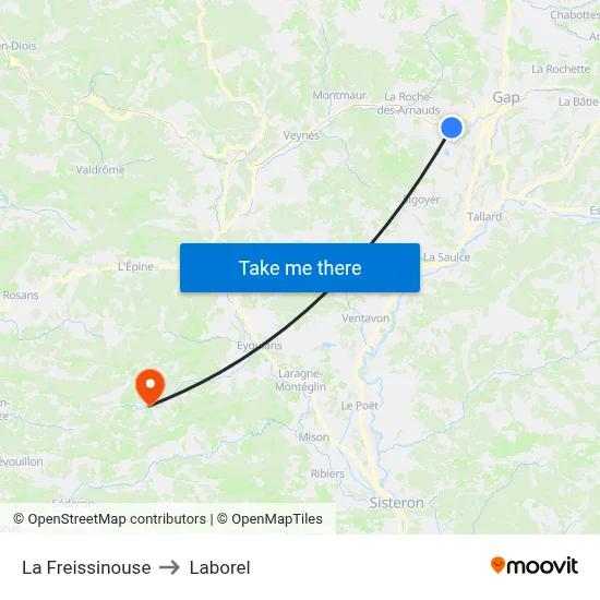 La Freissinouse to Laborel map