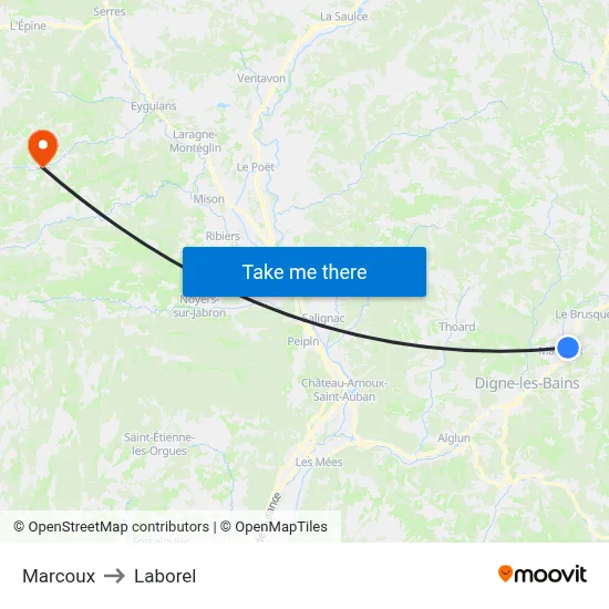 Marcoux to Laborel map