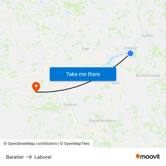 Baratier to Laborel map