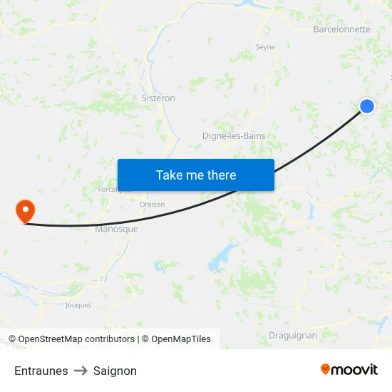 Entraunes to Saignon map