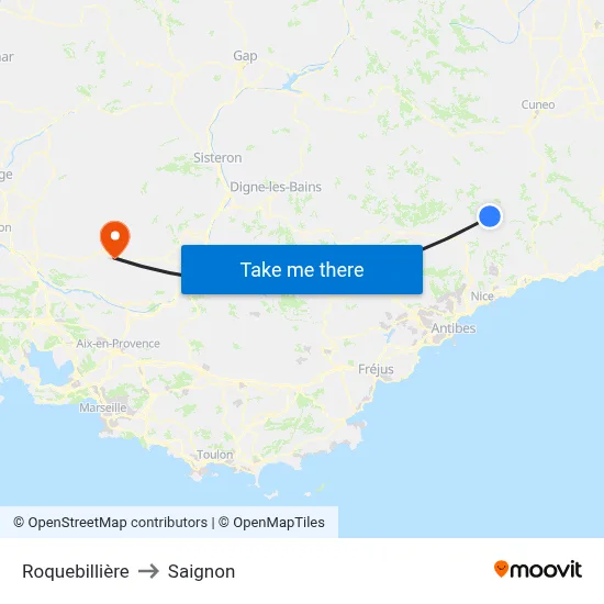 Roquebillière to Saignon map