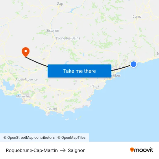 Roquebrune-Cap-Martin to Saignon map