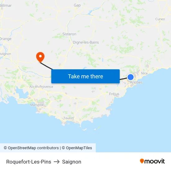 Roquefort-Les-Pins to Saignon map