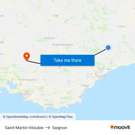 Saint-Martin-Vésubie to Saignon map