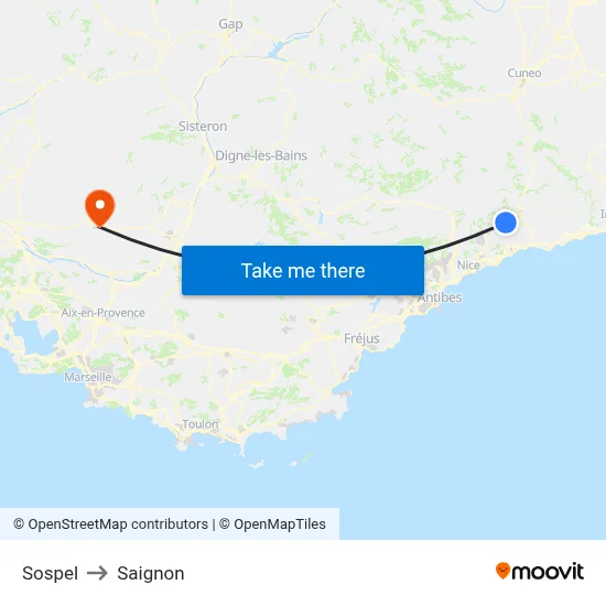 Sospel to Saignon map