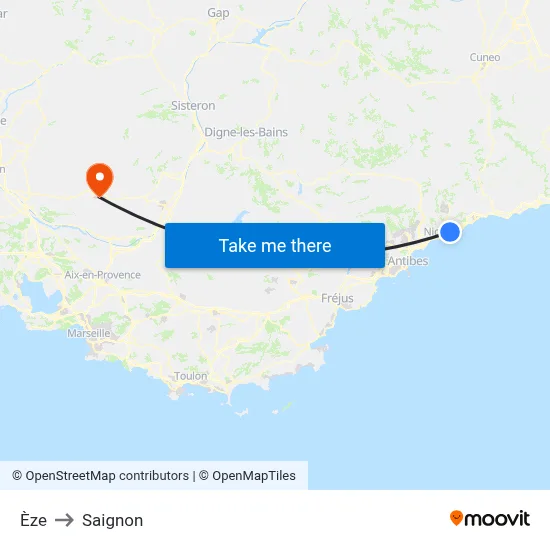 Èze to Saignon map