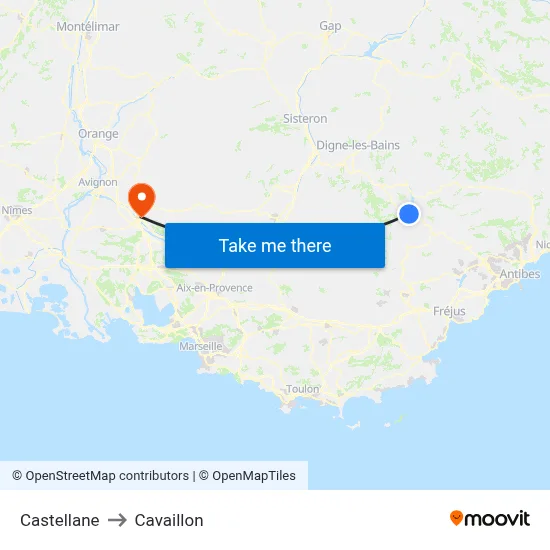 Castellane to Cavaillon map