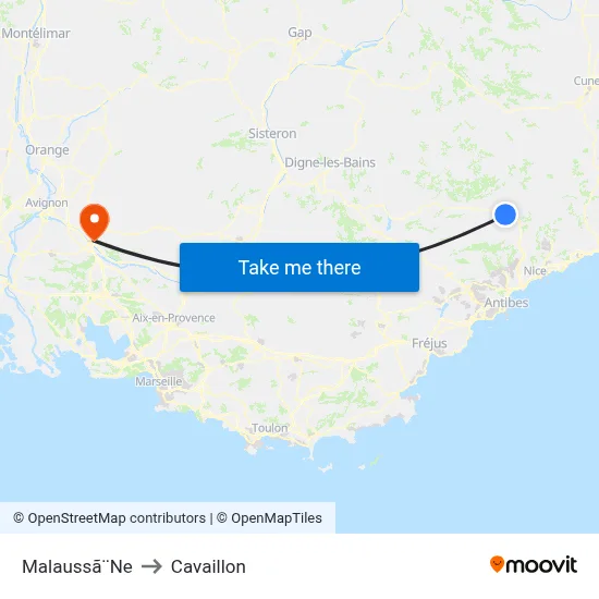 Malaussã¨Ne to Cavaillon map