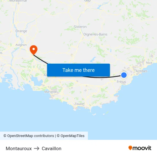 Montauroux to Cavaillon map